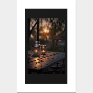 If nature was a candle - Vintage candle in bottle on a rustic picnic table Posters and Art